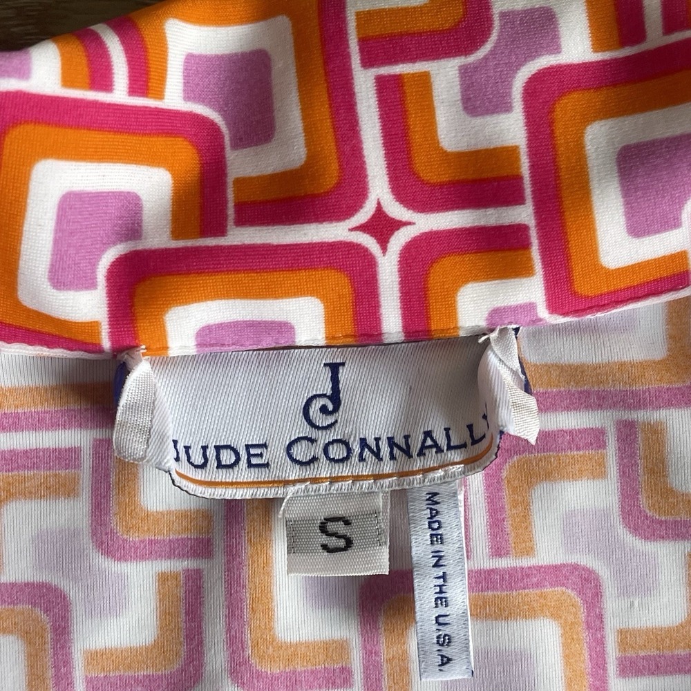 Jude Connally Geometric Print Dress Small Orange Collar V-Neck Knee Length Scuba - Picture 7 of 10